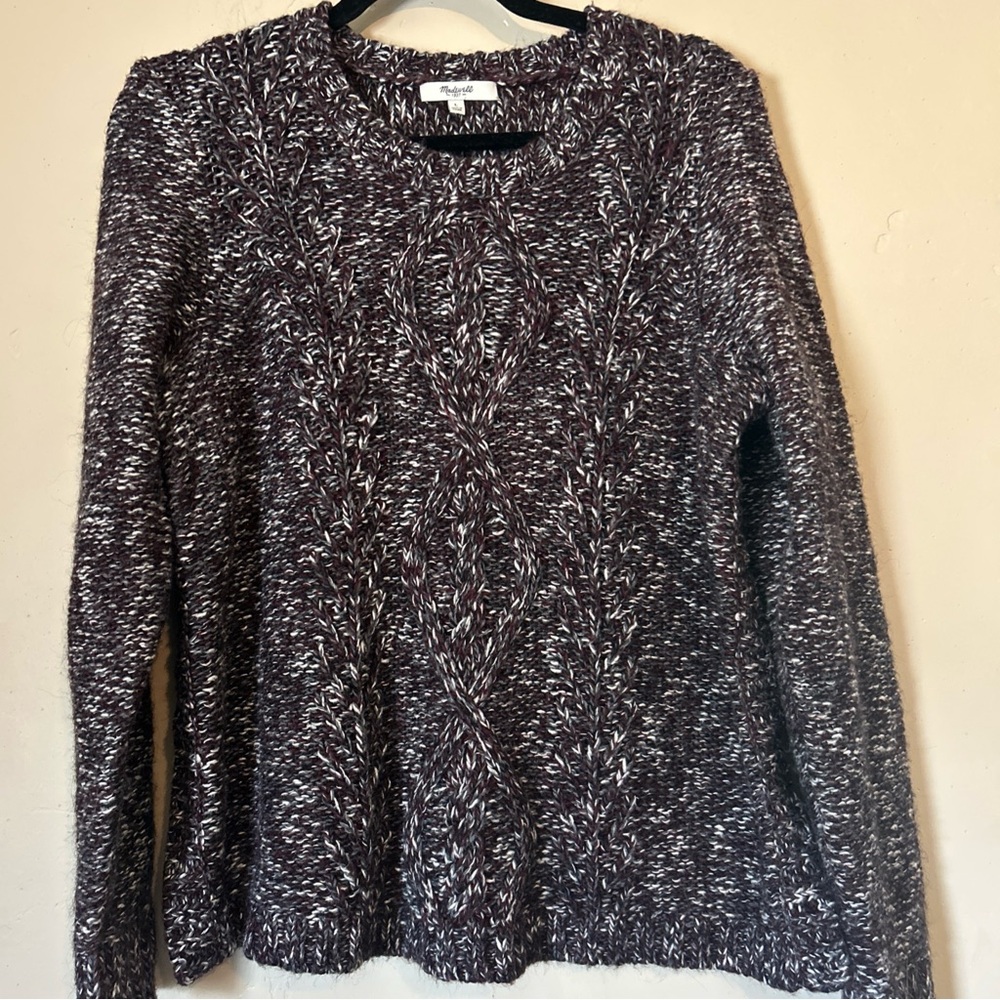 Madewell Firelight Pullover Wool Alpaca Marled Cable Knit Sweater Sz Large